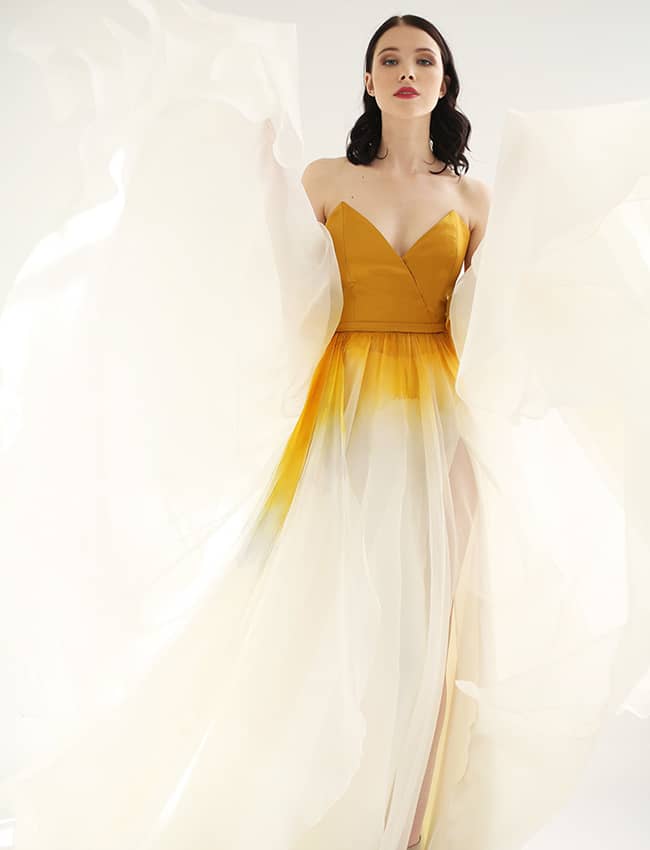 wedding dress with yellow colour