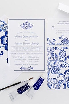 wedding invitation with china blue theme