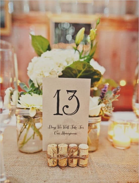 wedding dinner table numbering with corks
