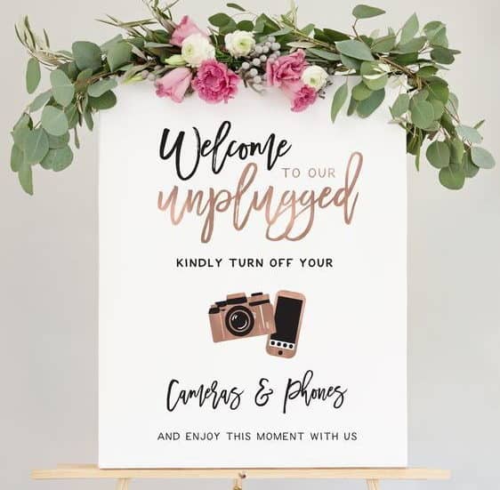 unplugged camera and phones for wedding ceremony