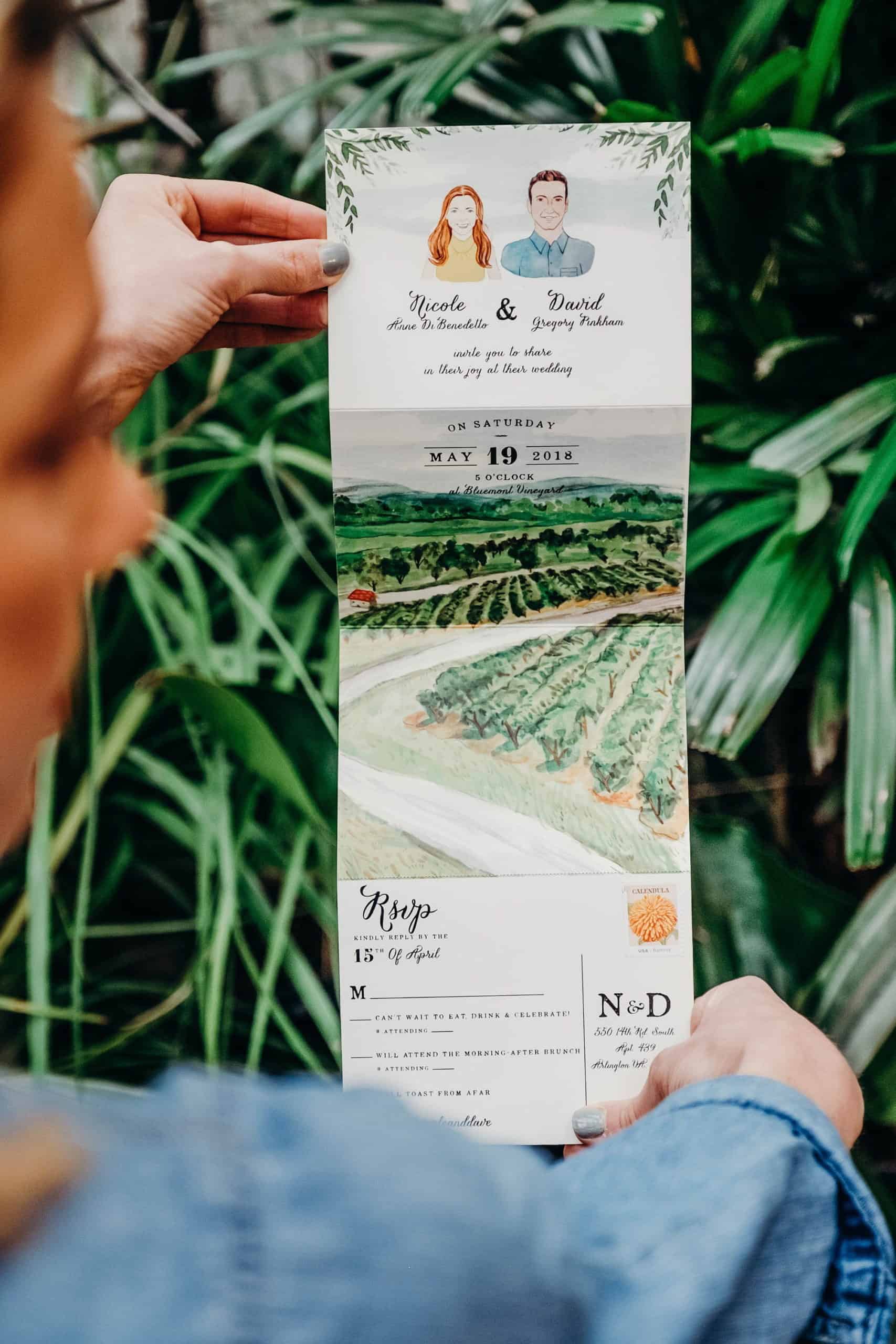 wedding invitation with drawing