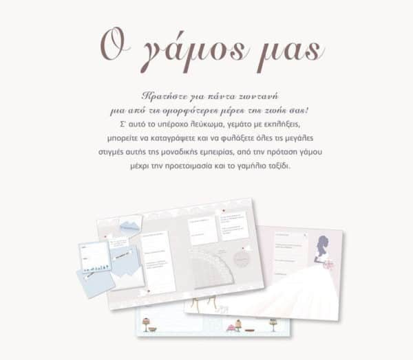 Λεύκωμα 2 Ενημερωτική εικόνα με τα περιεχόμενα και τον σχεδιασμό του λευκώματος Ο Γάμος Μας,